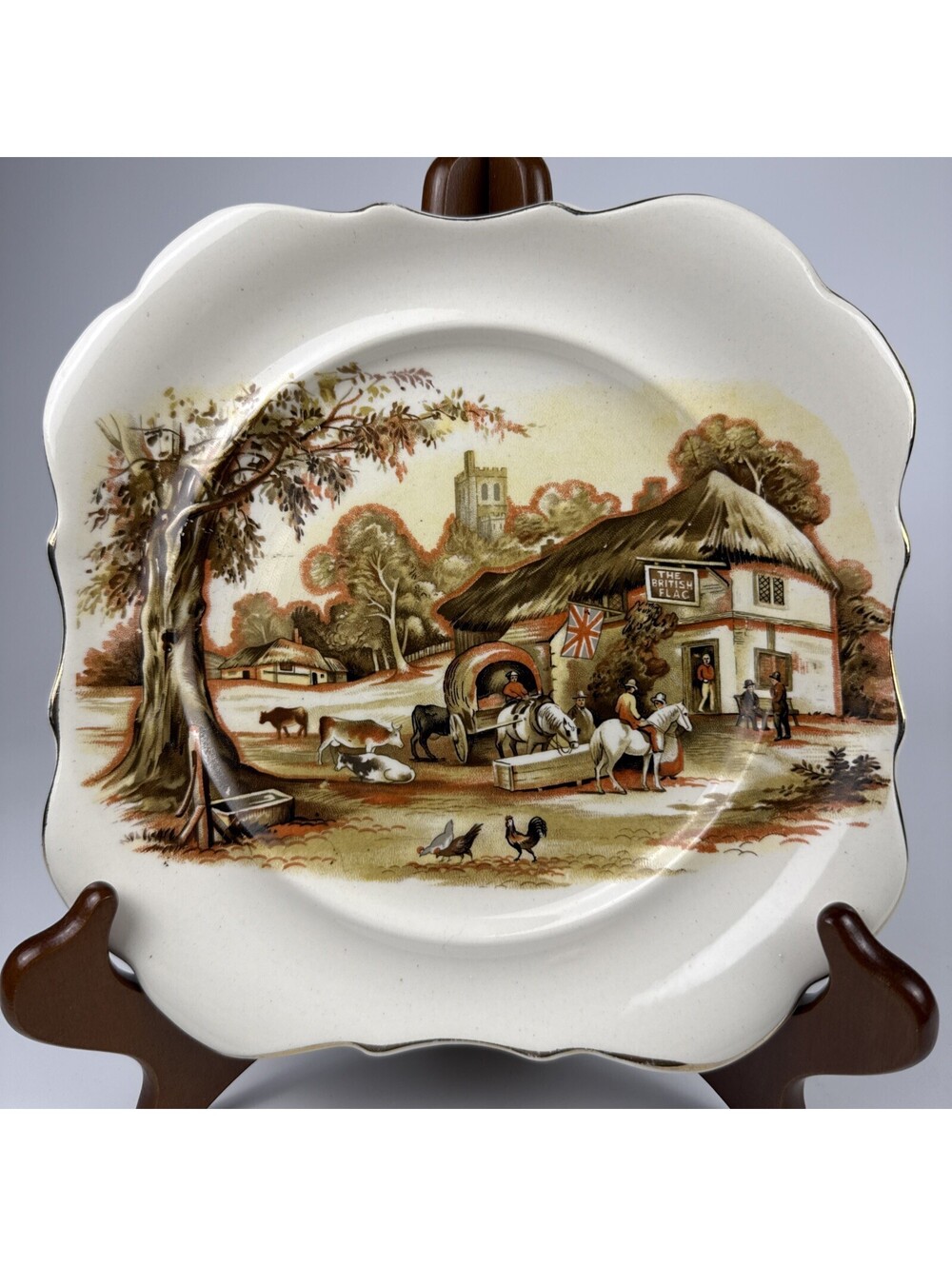 Lancaster Sons The British Flag Inn Plate Vintage English Ware Hanley Square